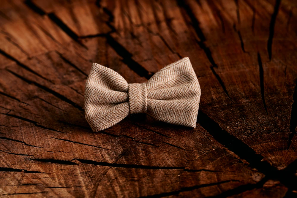 Matching brown tweed bow tie
