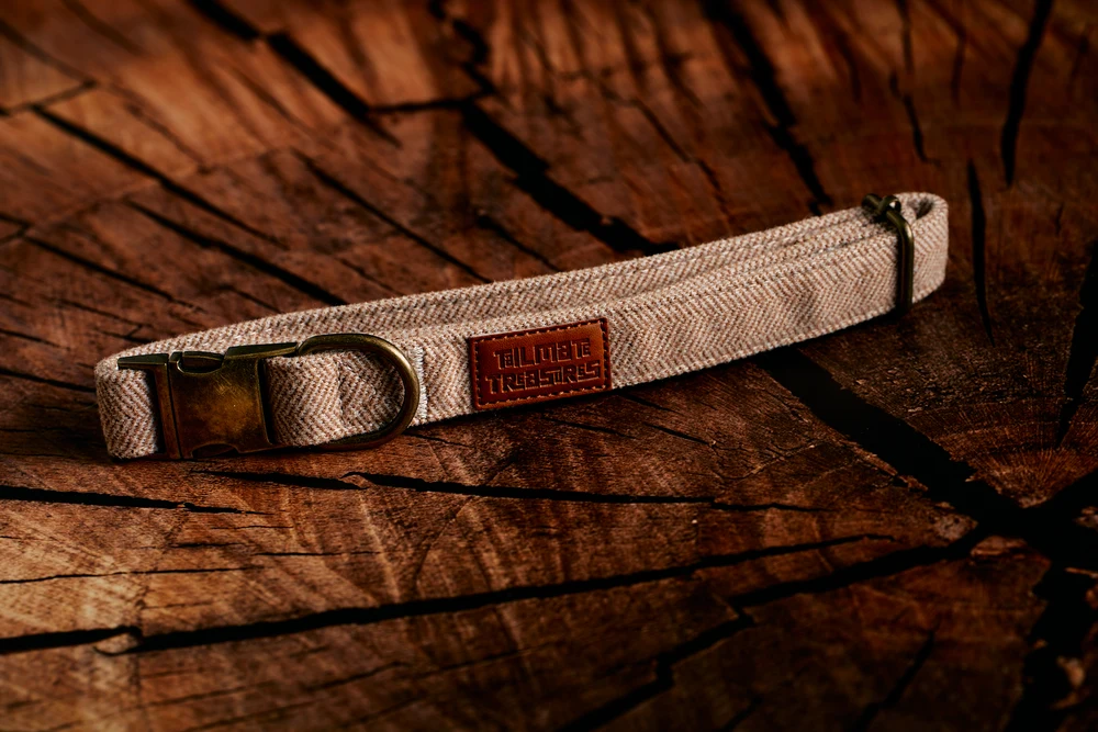 Brown tweed collar with metal buckle